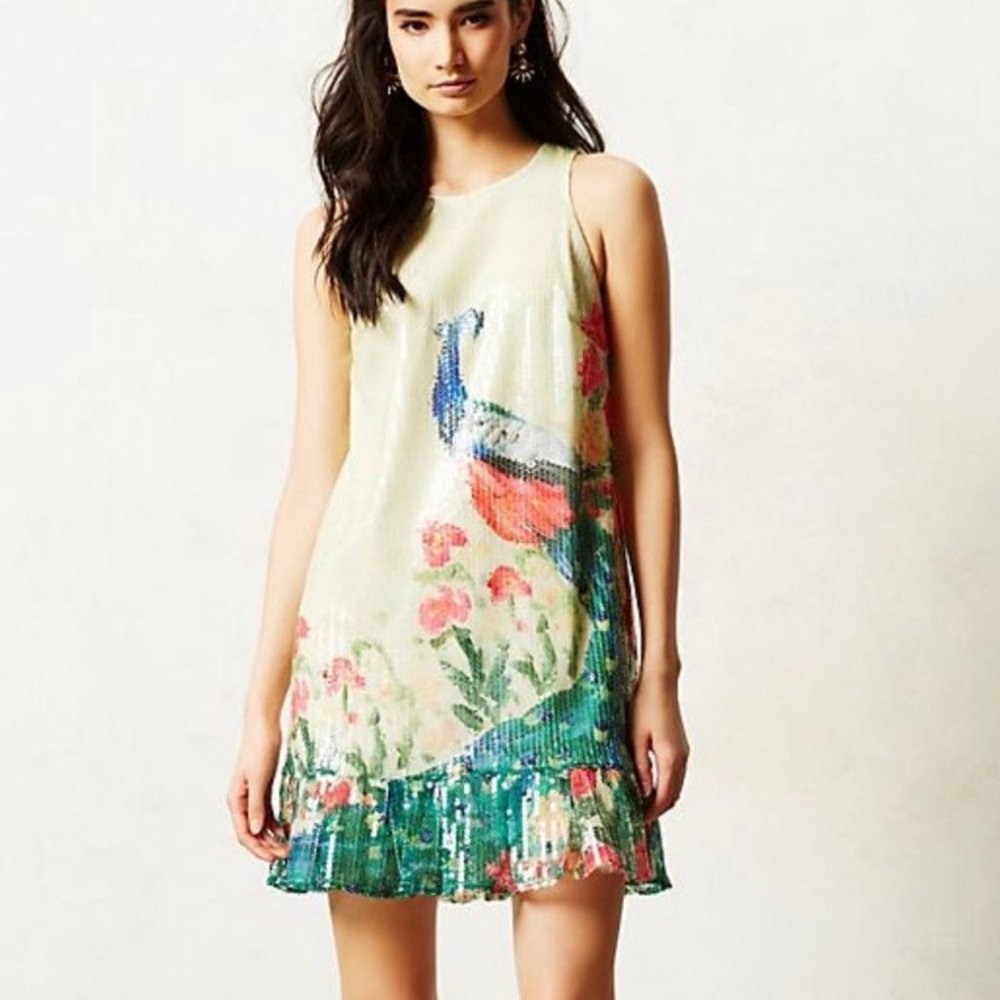 Anthropologie Leifsdottir sequins peacock dress